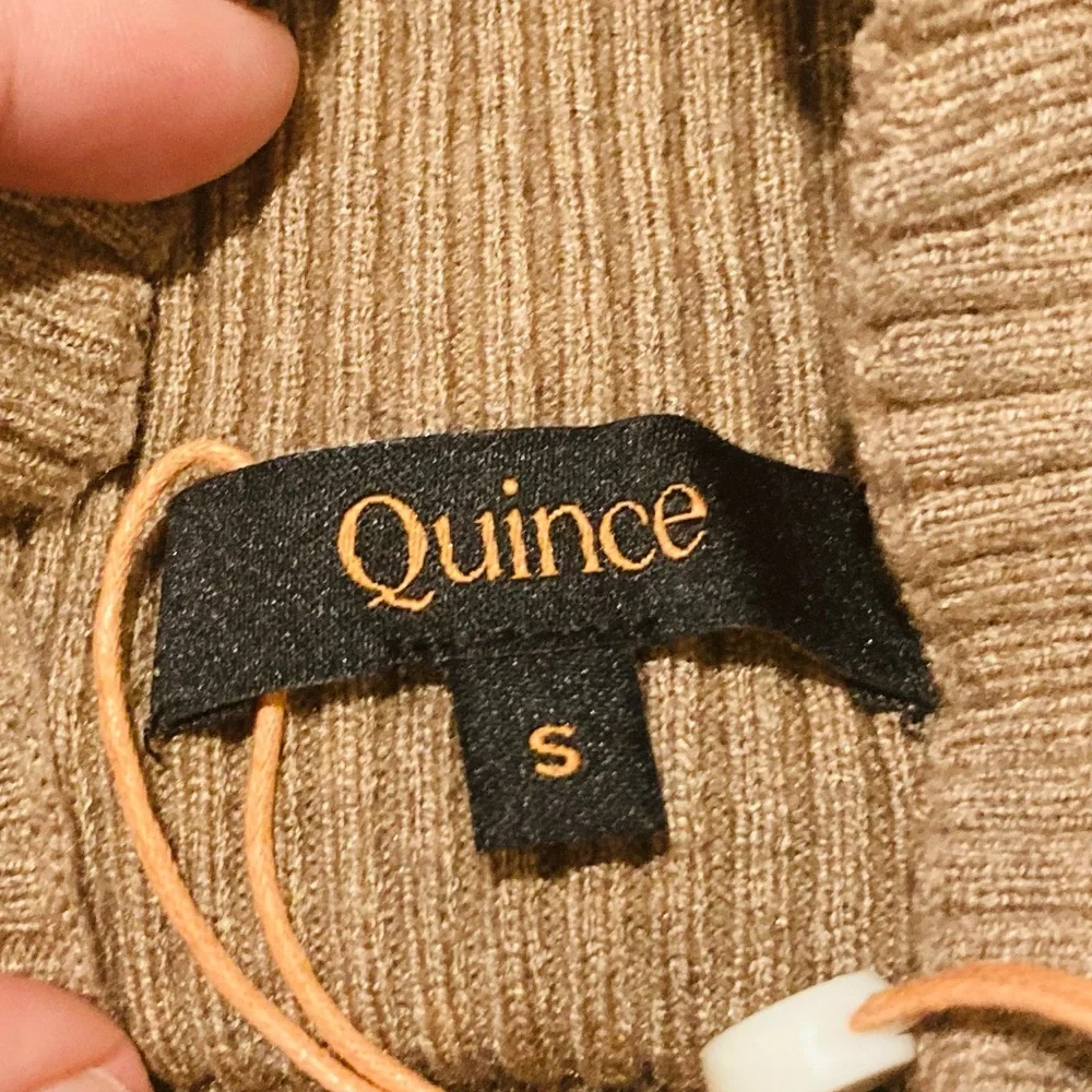 NWT Quince EcoKnit Ribbed Mick Neck Midi sweater dress in warm taupe colorway S - Picture 6 of 9